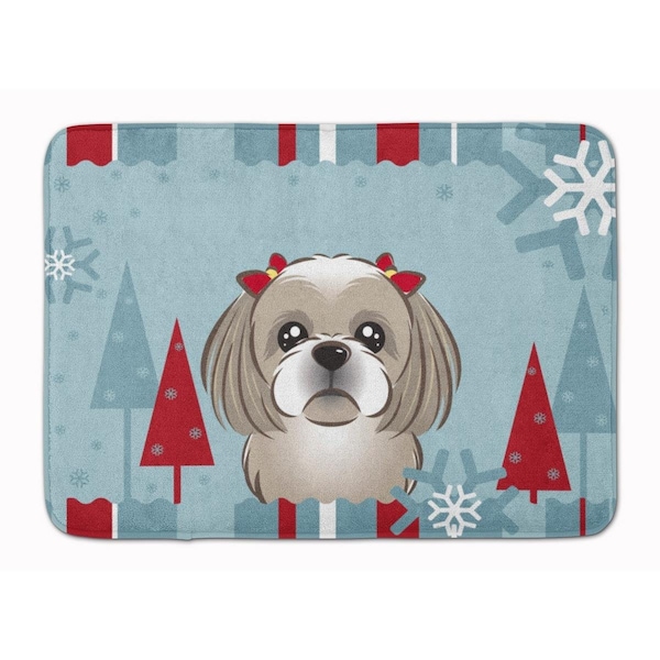 Carolines Treasures Winter Holiday Grey and Silver Shih Tzu Machine Washable Memory Foam Mat BB1746RUG - main